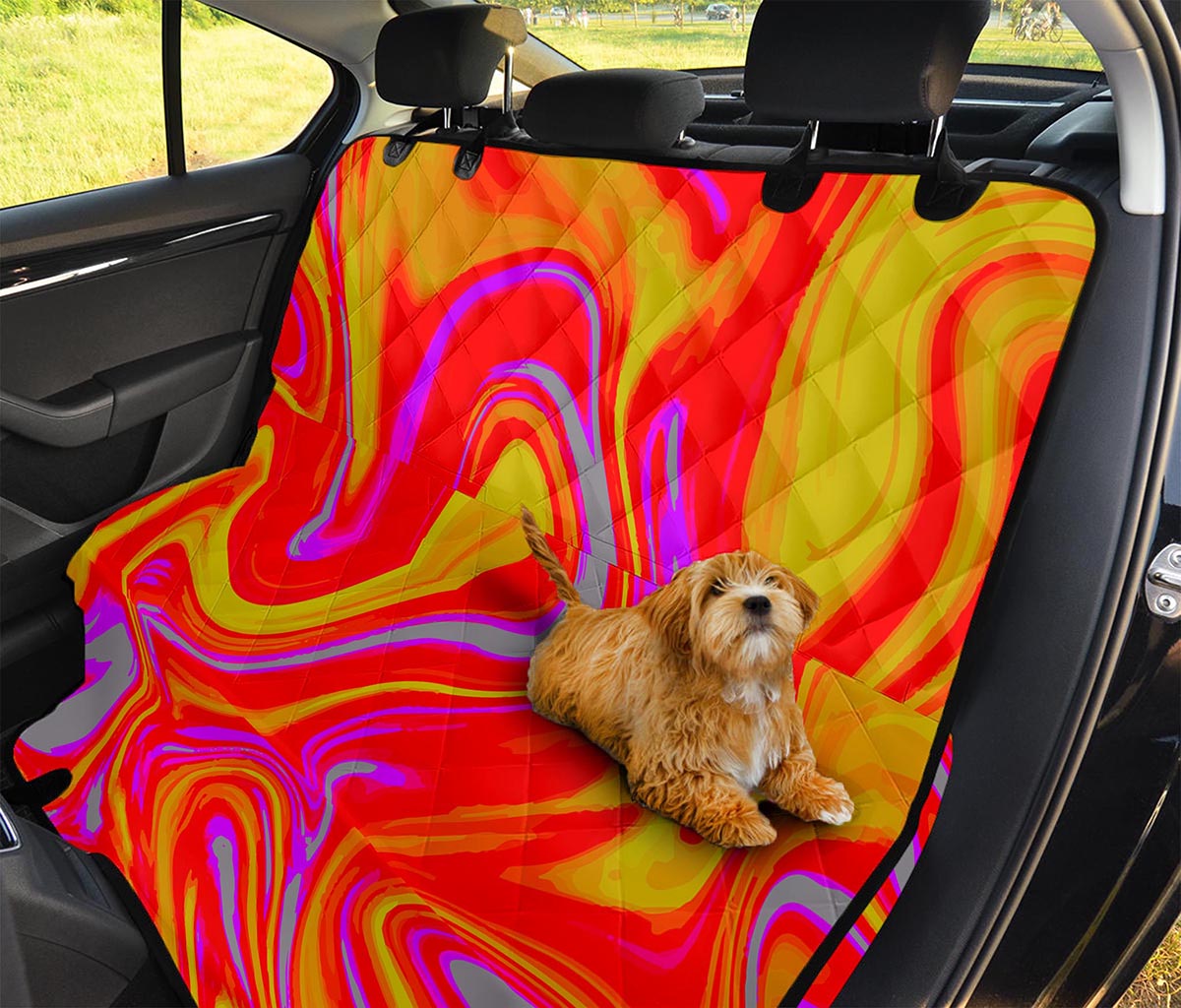 Orange Psychedelic Liquid Trippy Print Pet Car Back Seat Cover
