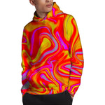 Orange Psychedelic Liquid Trippy Print Pullover Hoodie