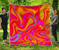 Orange Psychedelic Liquid Trippy Print Quilt