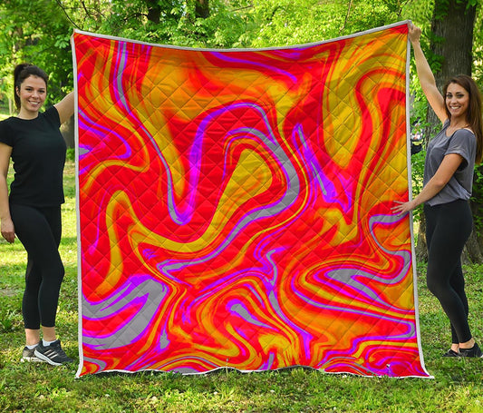 Orange Psychedelic Liquid Trippy Print Quilt