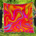 Orange Psychedelic Liquid Trippy Print Quilt
