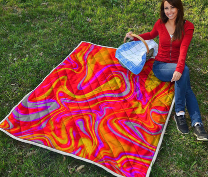 Orange Psychedelic Liquid Trippy Print Quilt