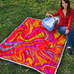 Orange Psychedelic Liquid Trippy Print Quilt