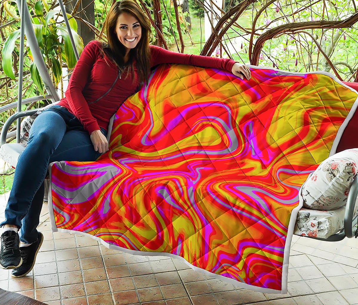 Orange Psychedelic Liquid Trippy Print Quilt