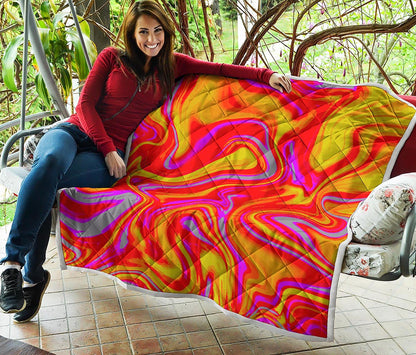 Orange Psychedelic Liquid Trippy Print Quilt