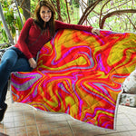 Orange Psychedelic Liquid Trippy Print Quilt