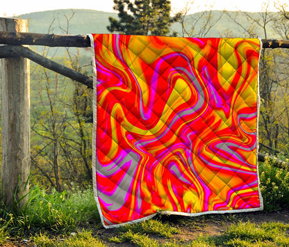 Orange Psychedelic Liquid Trippy Print Quilt