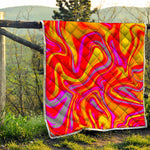 Orange Psychedelic Liquid Trippy Print Quilt