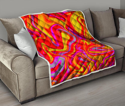 Orange Psychedelic Liquid Trippy Print Quilt