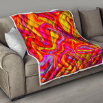 Orange Psychedelic Liquid Trippy Print Quilt