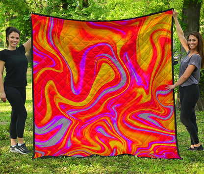 Orange Psychedelic Liquid Trippy Print Quilt