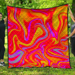 Orange Psychedelic Liquid Trippy Print Quilt