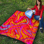 Orange Psychedelic Liquid Trippy Print Quilt