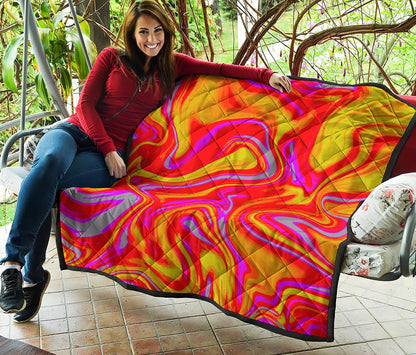 Orange Psychedelic Liquid Trippy Print Quilt