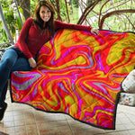 Orange Psychedelic Liquid Trippy Print Quilt