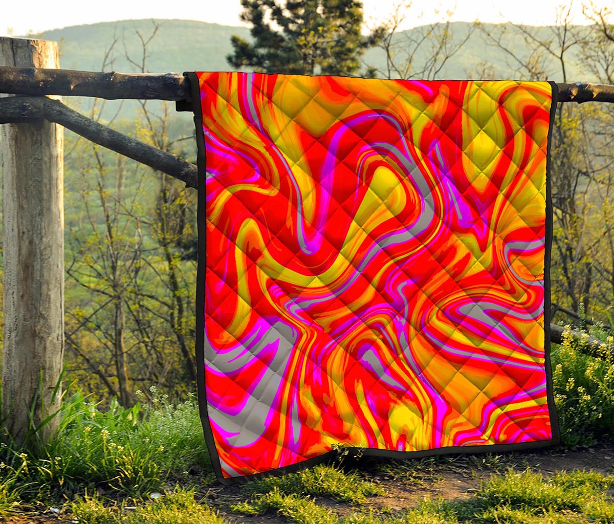 Orange Psychedelic Liquid Trippy Print Quilt