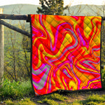 Orange Psychedelic Liquid Trippy Print Quilt