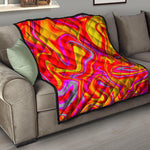 Orange Psychedelic Liquid Trippy Print Quilt