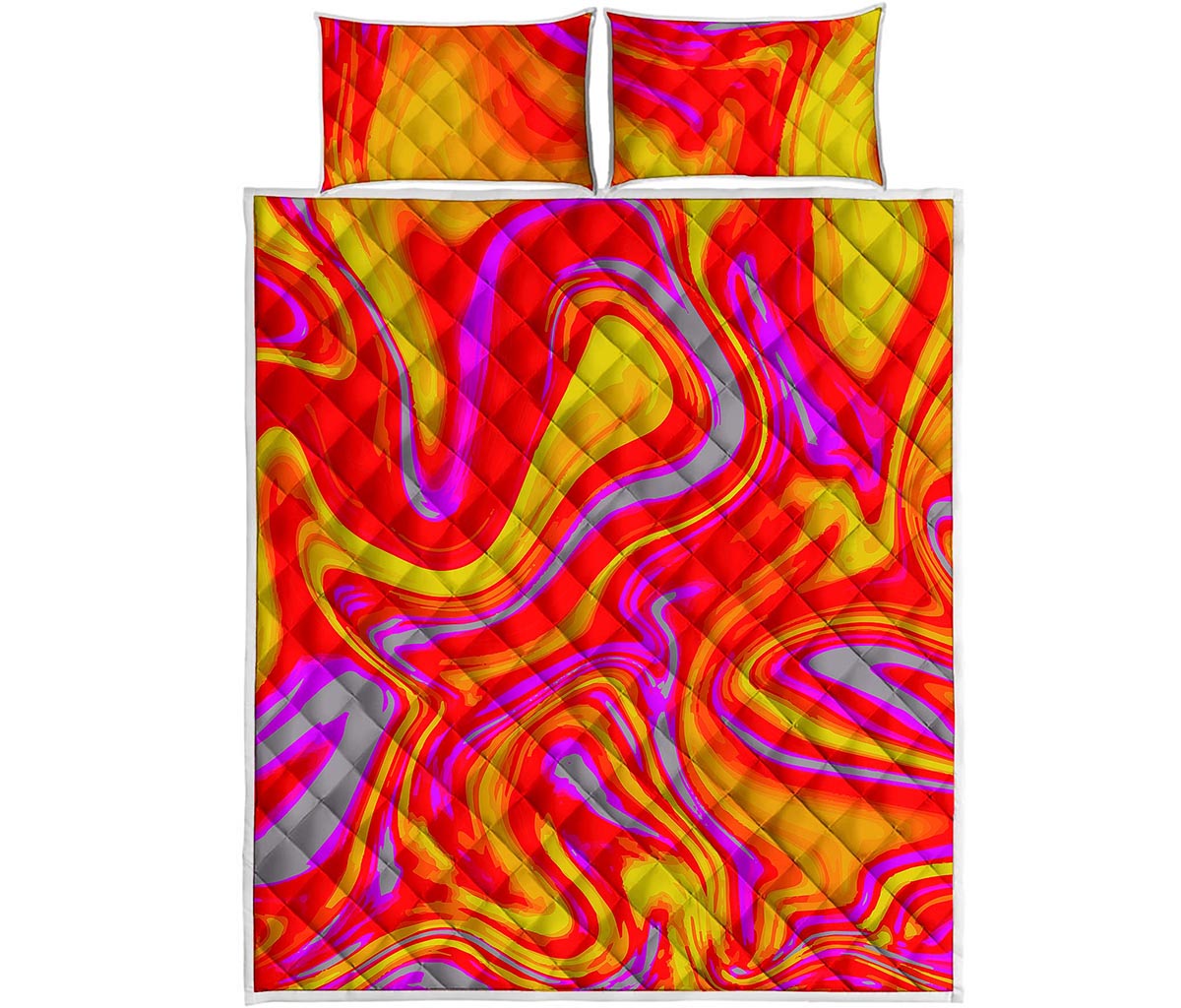 Orange Psychedelic Liquid Trippy Print Quilt Bed Set
