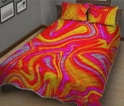 Orange Psychedelic Liquid Trippy Print Quilt Bed Set
