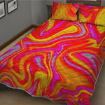 Orange Psychedelic Liquid Trippy Print Quilt Bed Set