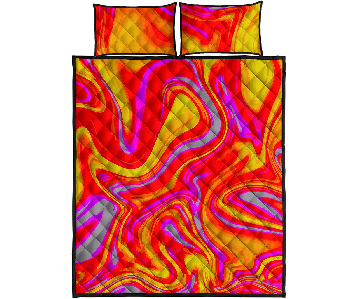 Orange Psychedelic Liquid Trippy Print Quilt Bed Set