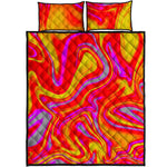 Orange Psychedelic Liquid Trippy Print Quilt Bed Set