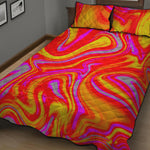 Orange Psychedelic Liquid Trippy Print Quilt Bed Set