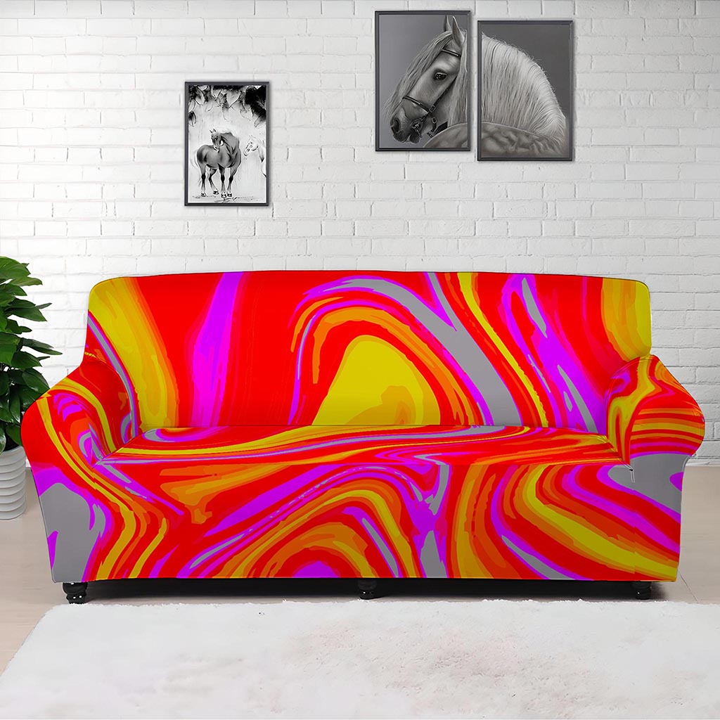 Orange Psychedelic Liquid Trippy Print Sofa Cover