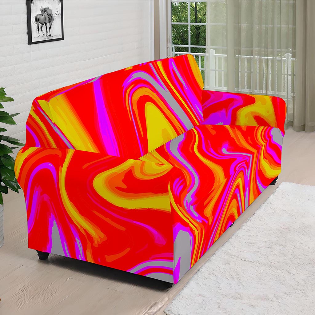 Orange Psychedelic Liquid Trippy Print Sofa Cover