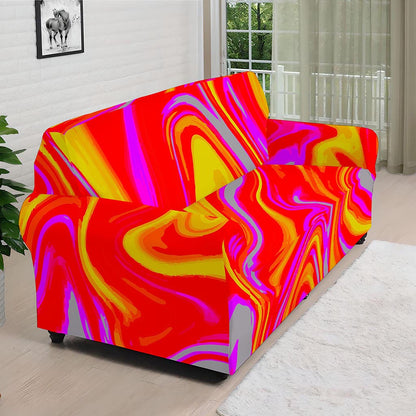 Orange Psychedelic Liquid Trippy Print Sofa Cover