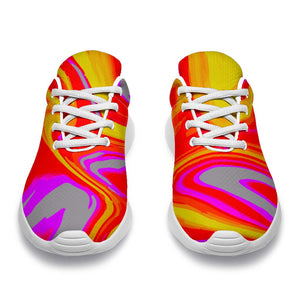 Orange Psychedelic Liquid Trippy Print Sport Shoes GearFrost