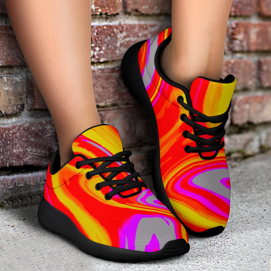 Orange Psychedelic Liquid Trippy Print Sport Shoes GearFrost