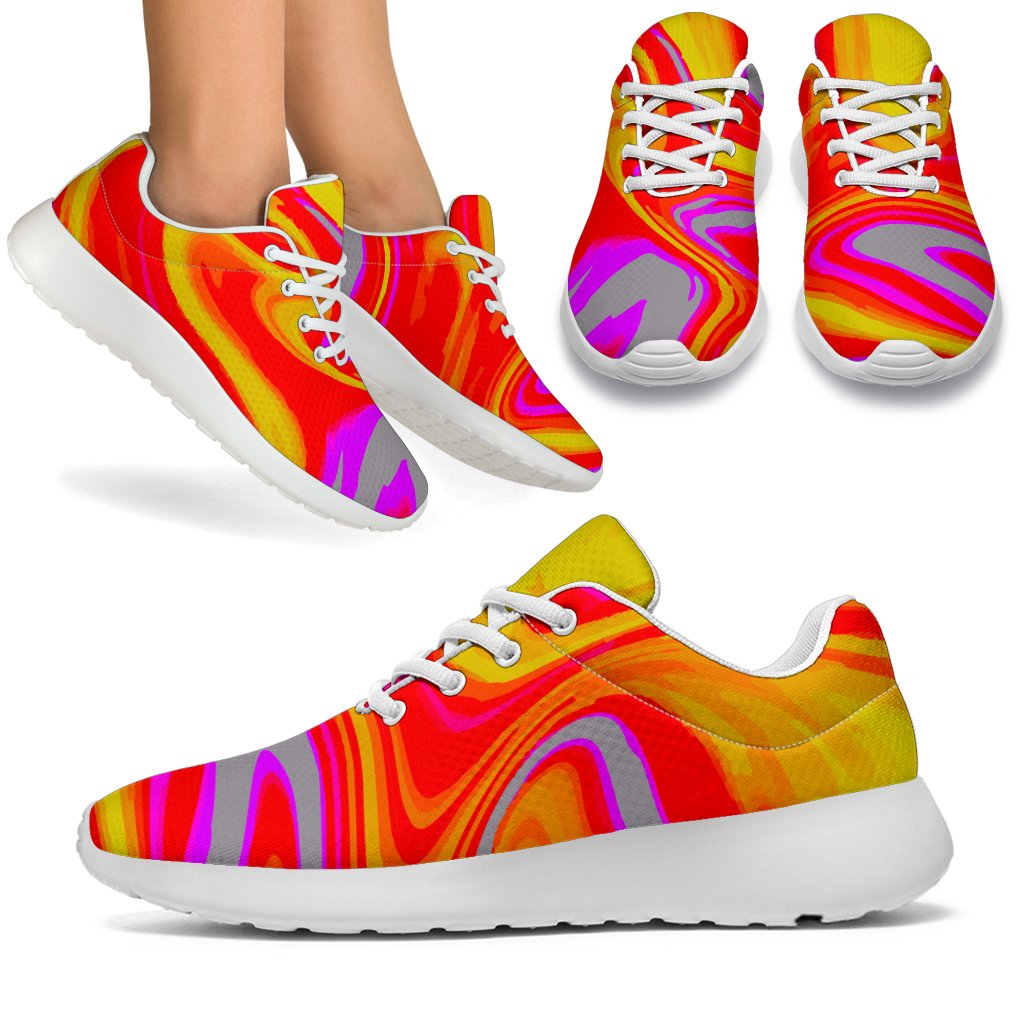 Orange Psychedelic Liquid Trippy Print Sport Shoes GearFrost