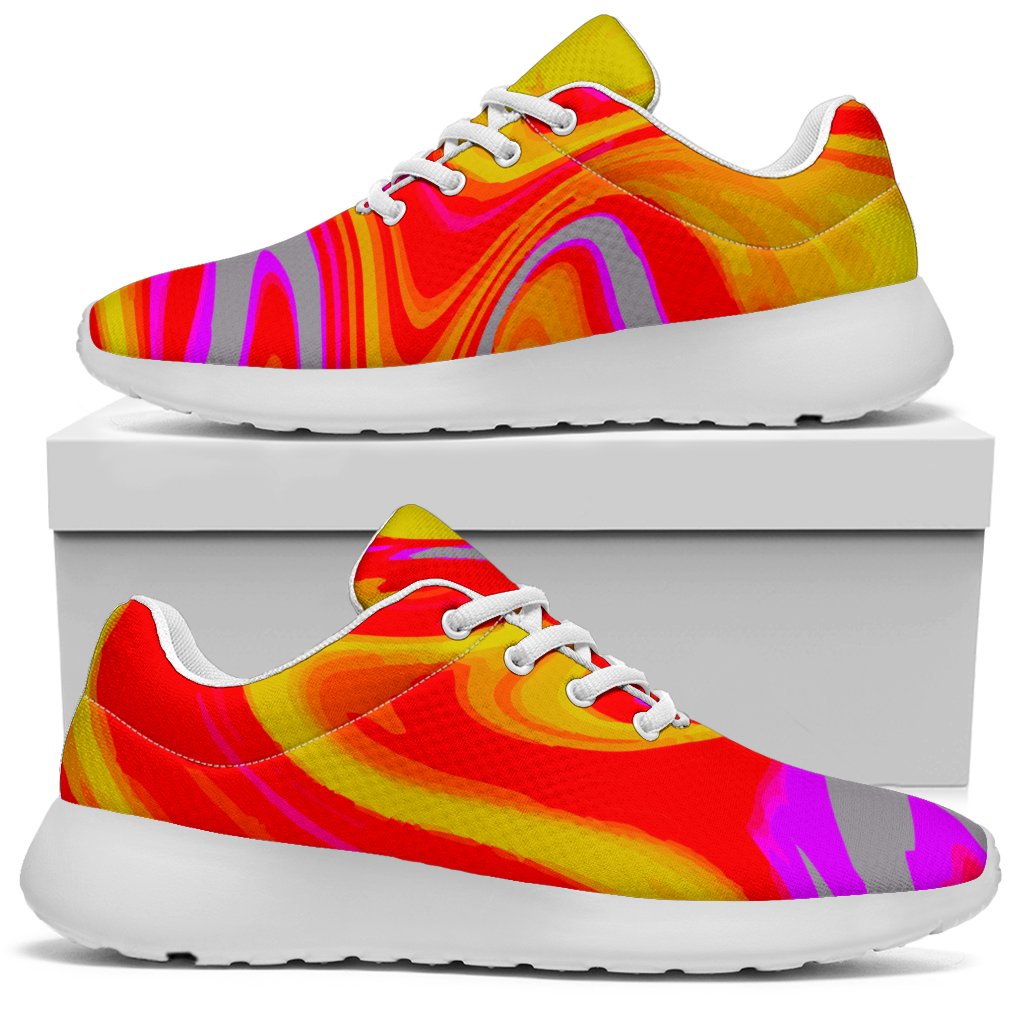 Orange Psychedelic Liquid Trippy Print Sport Shoes GearFrost