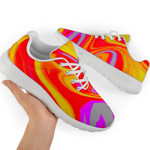 Orange Psychedelic Liquid Trippy Print Sport Shoes GearFrost