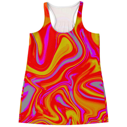 Orange Psychedelic Liquid Trippy Print Women's Racerback Tank Top