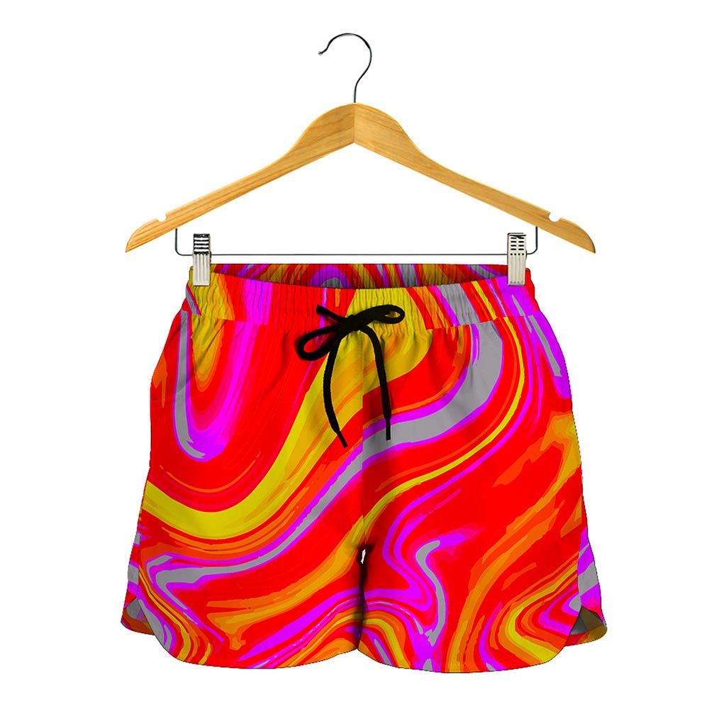 Orange Psychedelic Liquid Trippy Print Women's Shorts