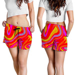 Orange Psychedelic Liquid Trippy Print Women's Shorts