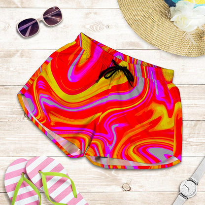 Orange Psychedelic Liquid Trippy Print Women's Shorts