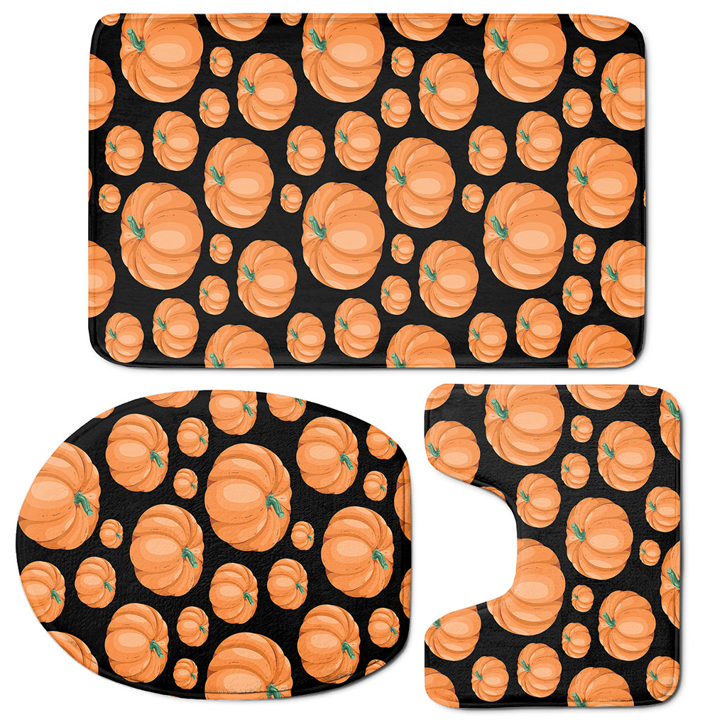 Orange Pumpkin Pattern Print 3 Piece Bath Mat Set