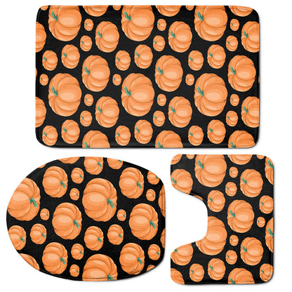 Orange Pumpkin Pattern Print 3 Piece Bath Mat Set