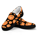 Orange Pumpkin Pattern Print Black Slip On Sneakers