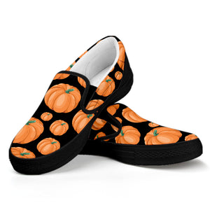 Orange Pumpkin Pattern Print Black Slip On Shoes