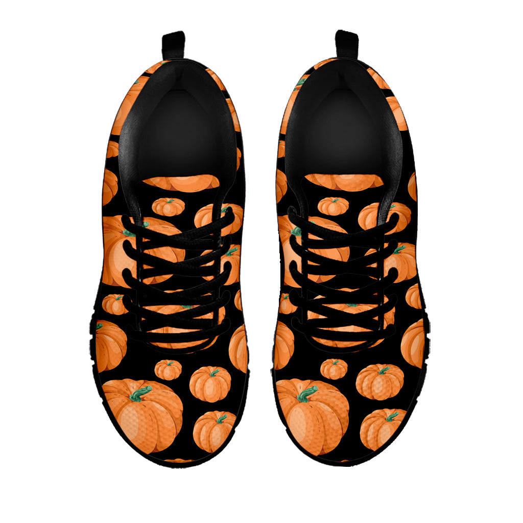 Orange Pumpkin Pattern Print Black Sneakers