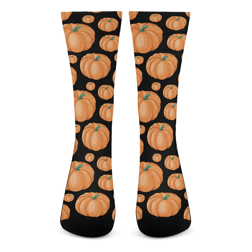 Orange Pumpkin Pattern Print Crew Socks