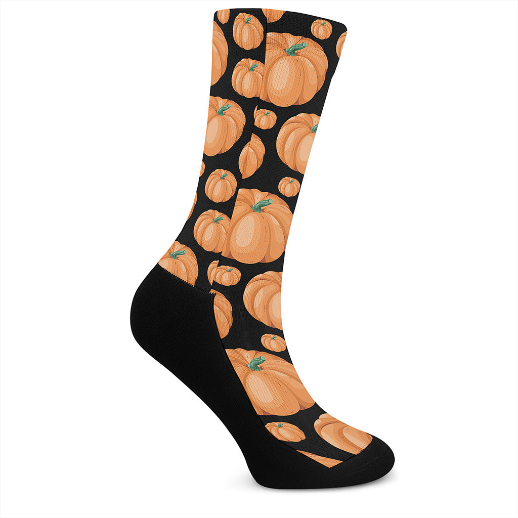 Orange Pumpkin Pattern Print Crew Socks