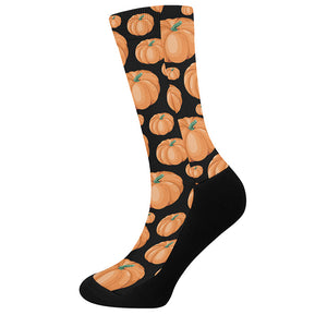 Orange Pumpkin Pattern Print Crew Socks