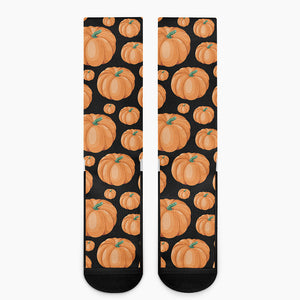 Orange Pumpkin Pattern Print Crew Socks