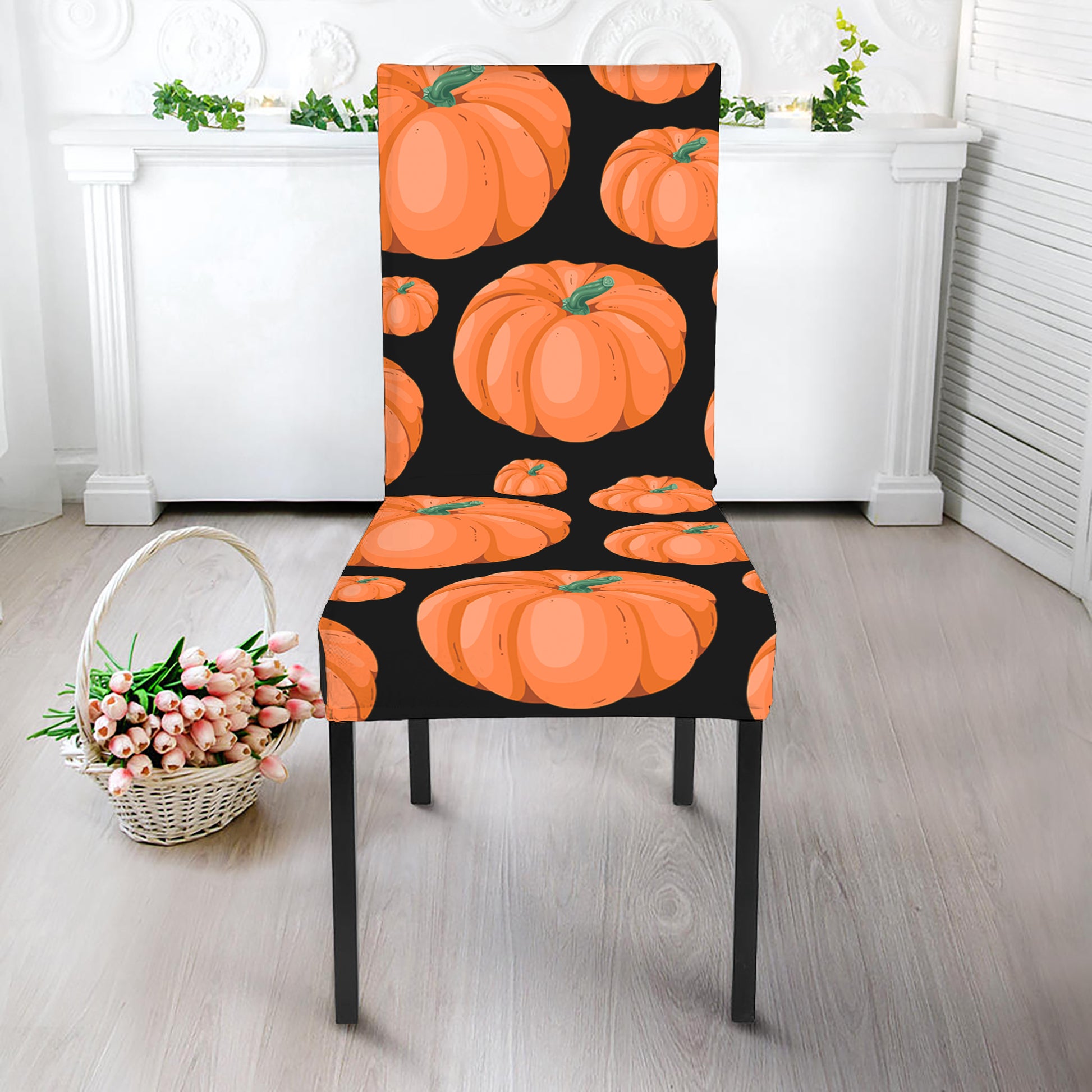 Orange Pumpkin Pattern Print Dining Chair Slipcover